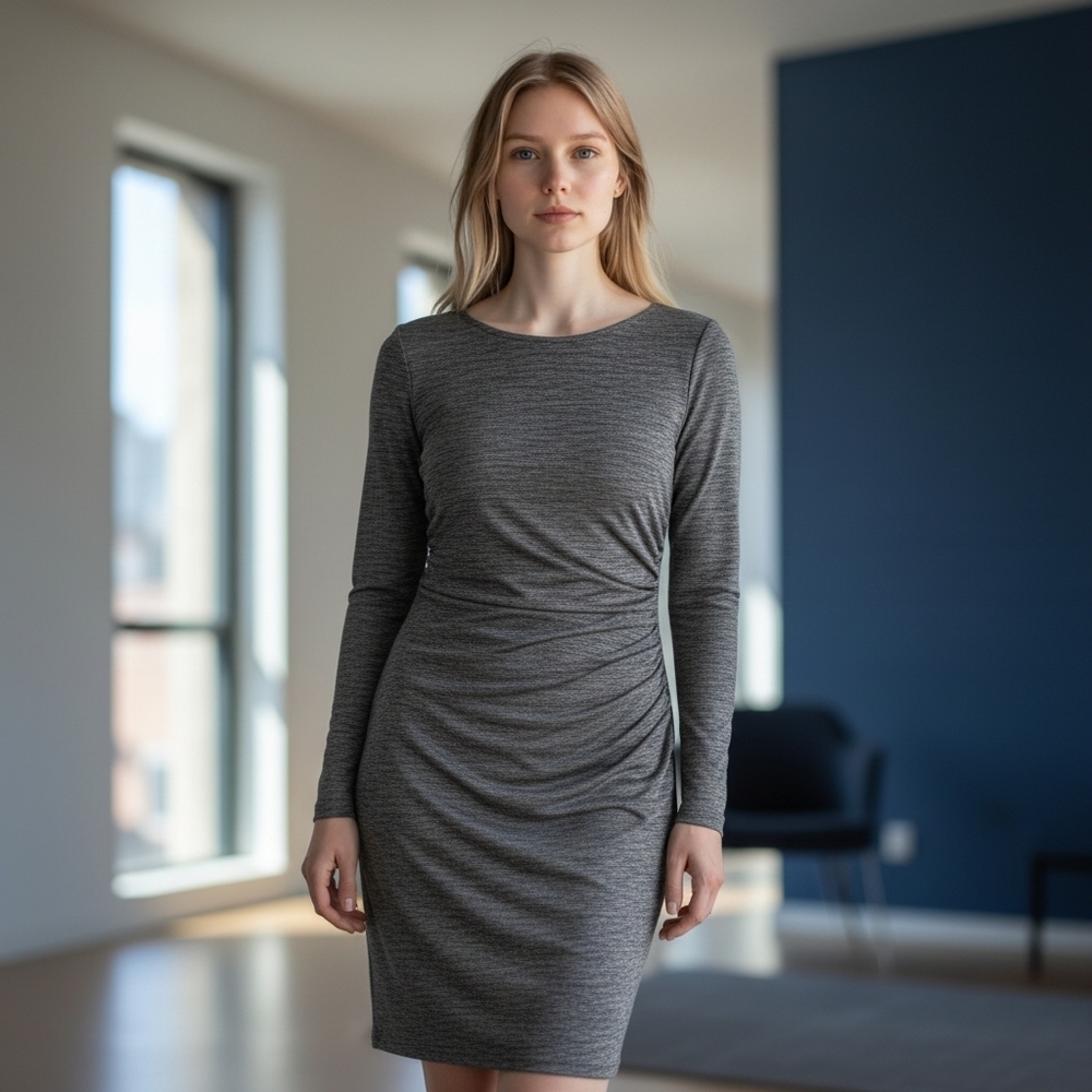 LAUREN Ralph Lauren Gray Ruched Sheath Dress - Size 10 - Long Sleeve
